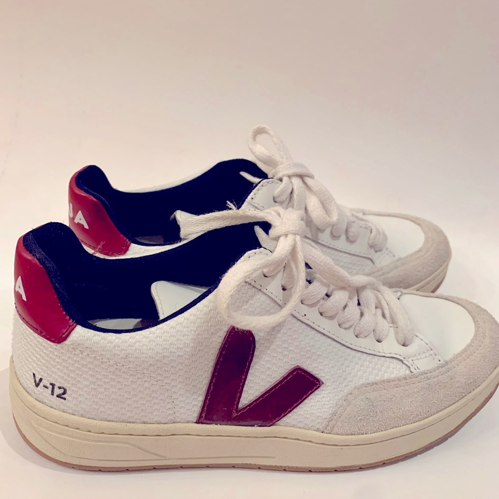 Veja Women’s V-12 Leather Sneakers White/Marsala
